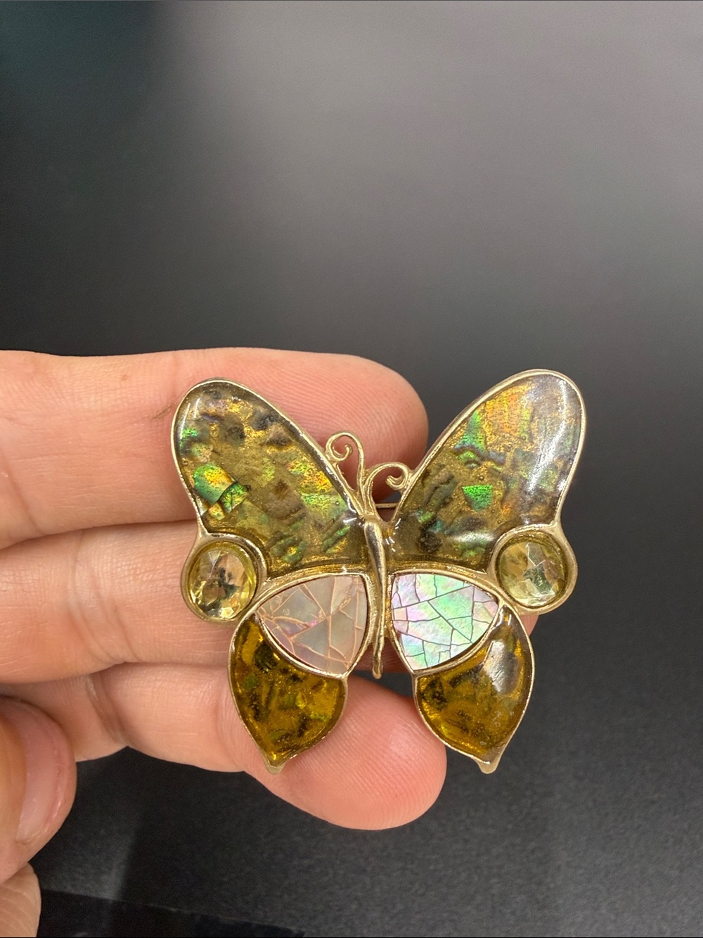 Gold-Tone Abalone Butterfly Brooch Pin - Iridescent Green